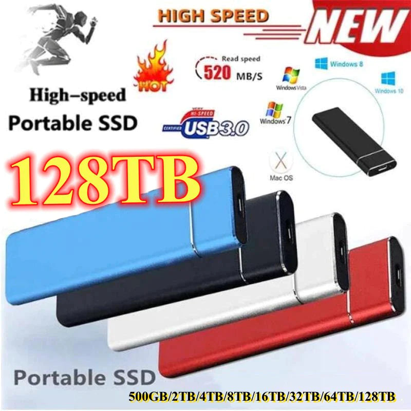 High-Speed 128TB SSD Portable External Solid State Hard Drive 16TB-32TB-64TB USB3.0 Interface 100% Original Mobile Hard Drive