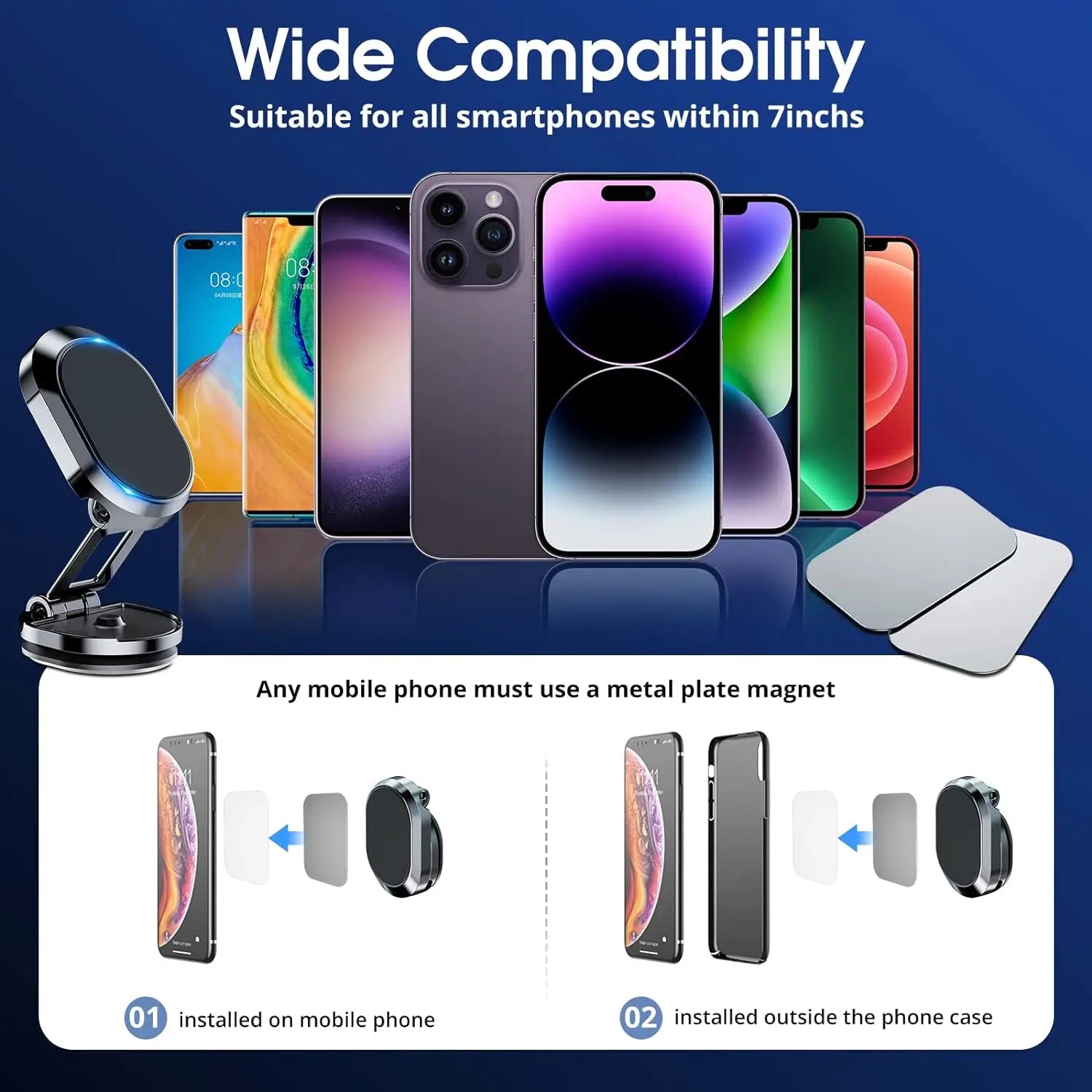 Magnetic Phone Holder for Car, Alloy Folding Mount, Universal Compatibility, 360° Rotation, for All Smartphones Holder for Car