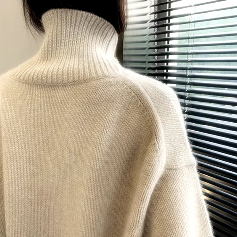 2023 Autumn Winter 100% Wool New Thicked Women High Neck Pullover Sweater Warm Loose Knitted Base Sweater Jacket Tops