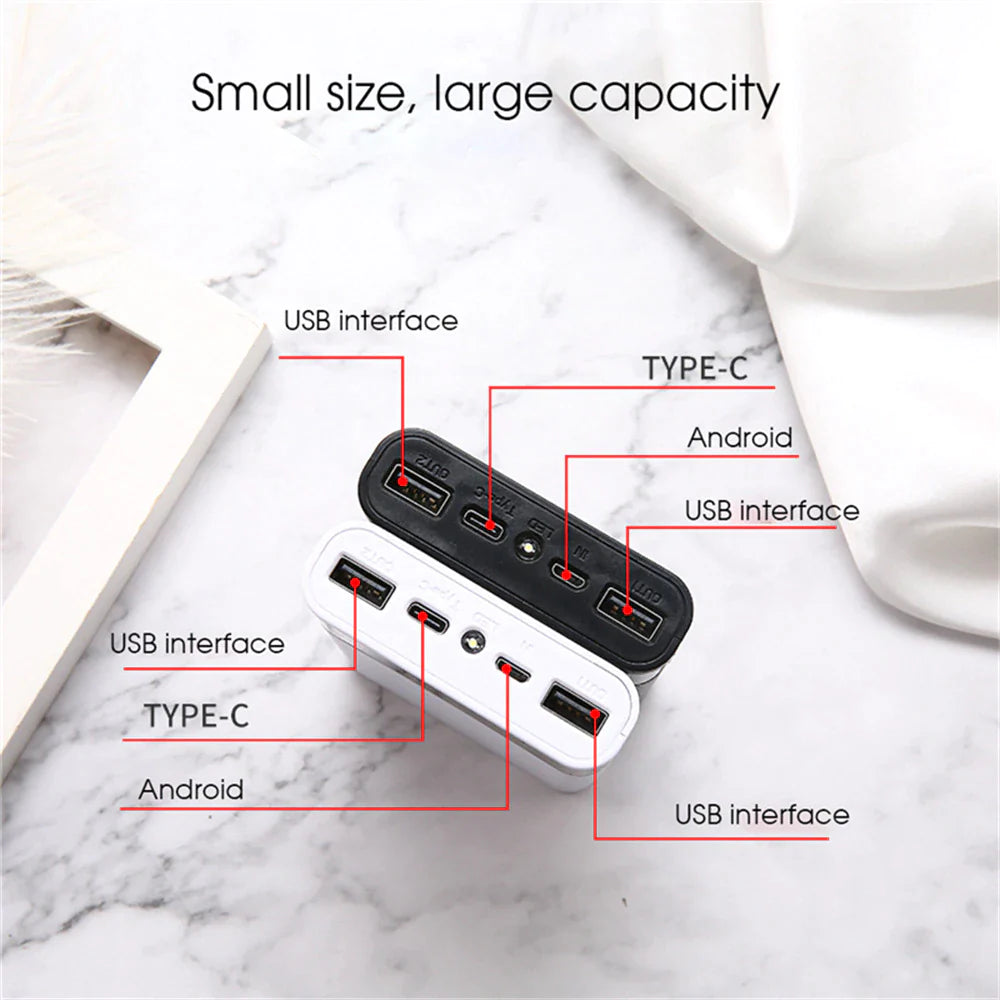 4Pcs 18650 Battery DIY Power Bank Case Charge Storage Box 5V Dual USB Type C Android Micro USB Interface for Smart Phones